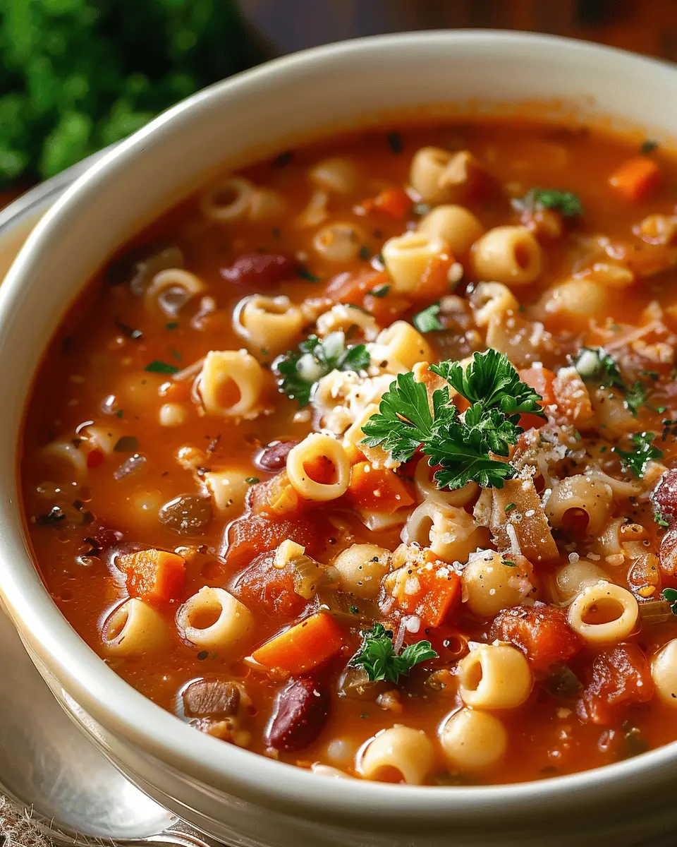 Hearty Italian Pasta Fagioli Soup with Turkey Bacon and Chicken Ham