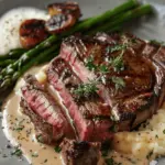 Steak With Haunted Bourbon Garlic Cream Sauce