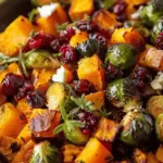 Cranberry-Glazed Roasted Butternut Squash, Brussels Sprouts, and Sweet Potato Salad
