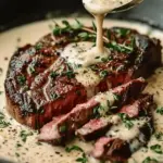 Cast Iron Bavette Steak with Whiskey Garlic Cream Sauce