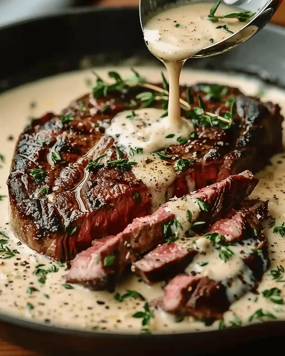 Cast Iron Bavette Steak with Indulgent Whiskey Garlic Cream Sauce