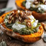 Stuffed Sweet Potatoes with Burrata, Toasted Walnuts & Sage Pesto