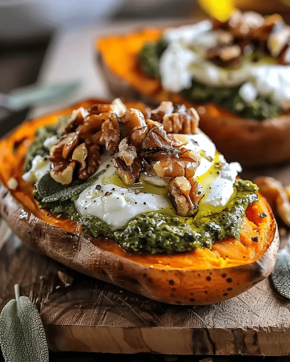 Stuffed Sweet Potatoes with Burrata, Toasted Walnuts & Sage Pesto: A Cozy Delight