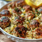 Greek Chicken Meatballs with Lemon Orzo