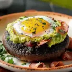 Portobello Stuffed with Ham, Egg, and Guacamole