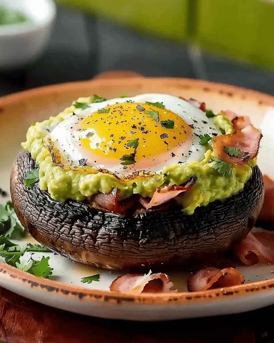 Portobello Stuffed with Chicken Ham, Egg, and Guacamole Delight