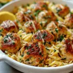 Greek Chicken Meatballs with Lemon Orzo
