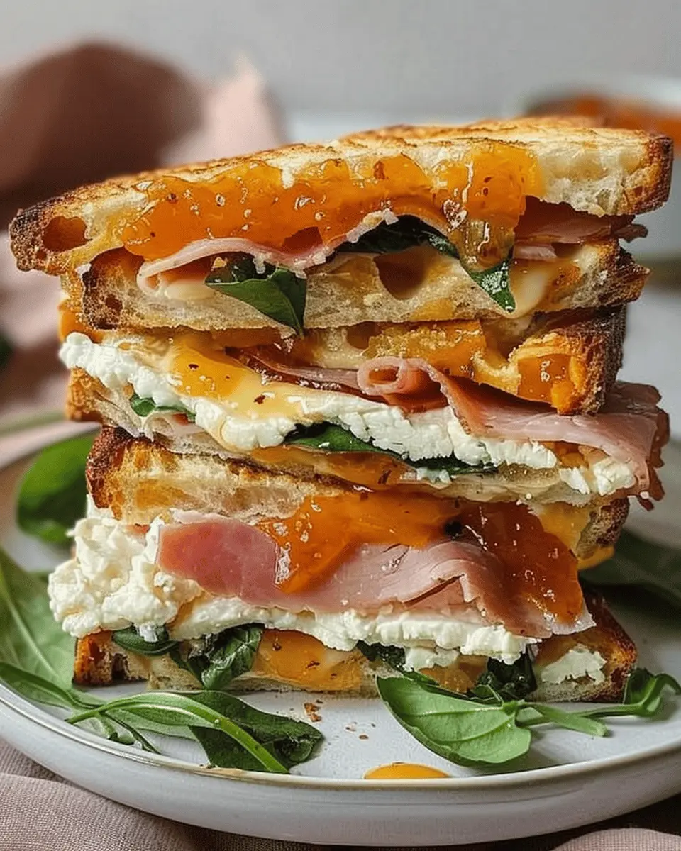 Goat’s Cheese and Ham Focaccia Sandwich with Apricot Jam Delight