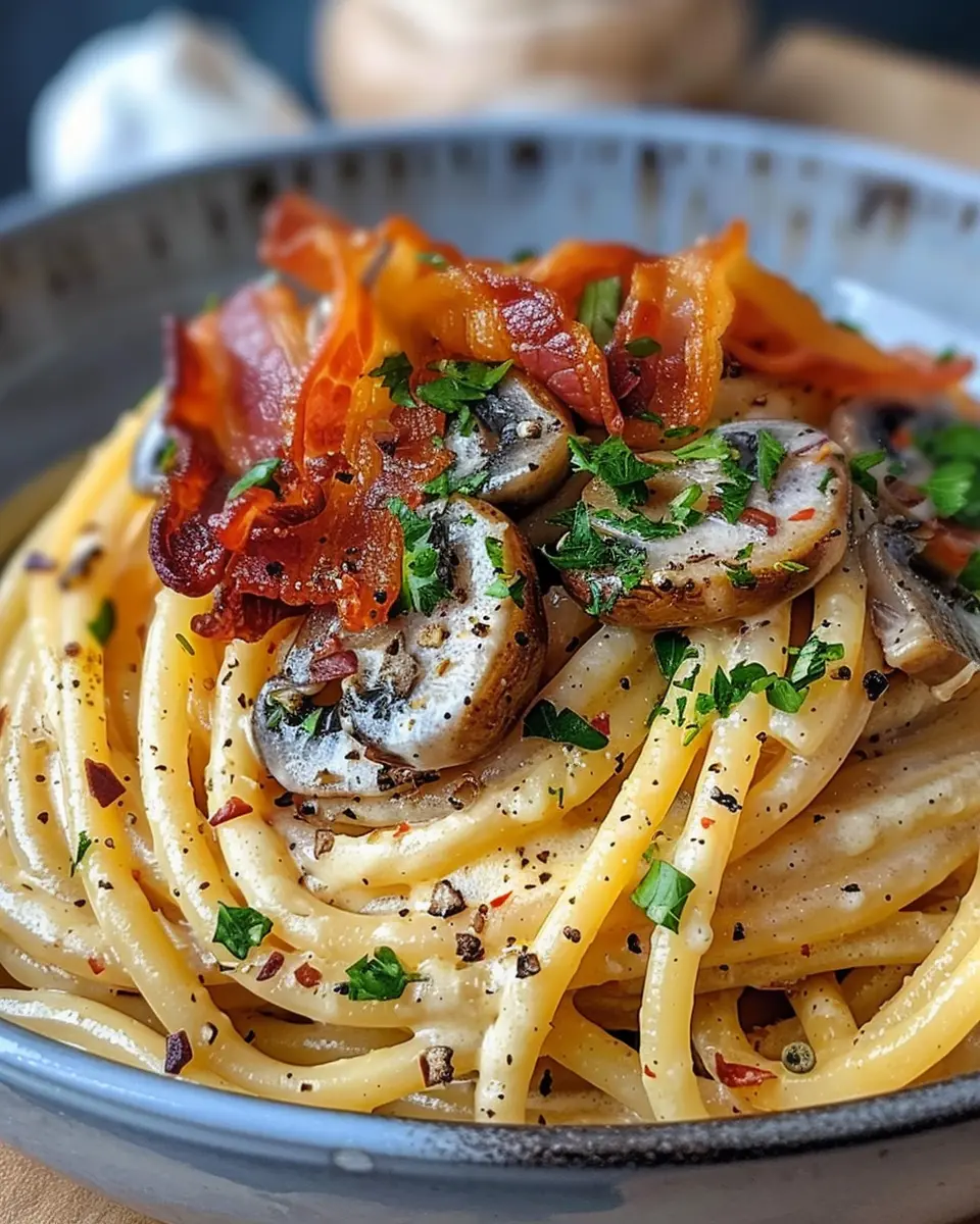 Pumpkin &amp; Mushroom Spaghetti with Crispy Turkey Bacon Delight