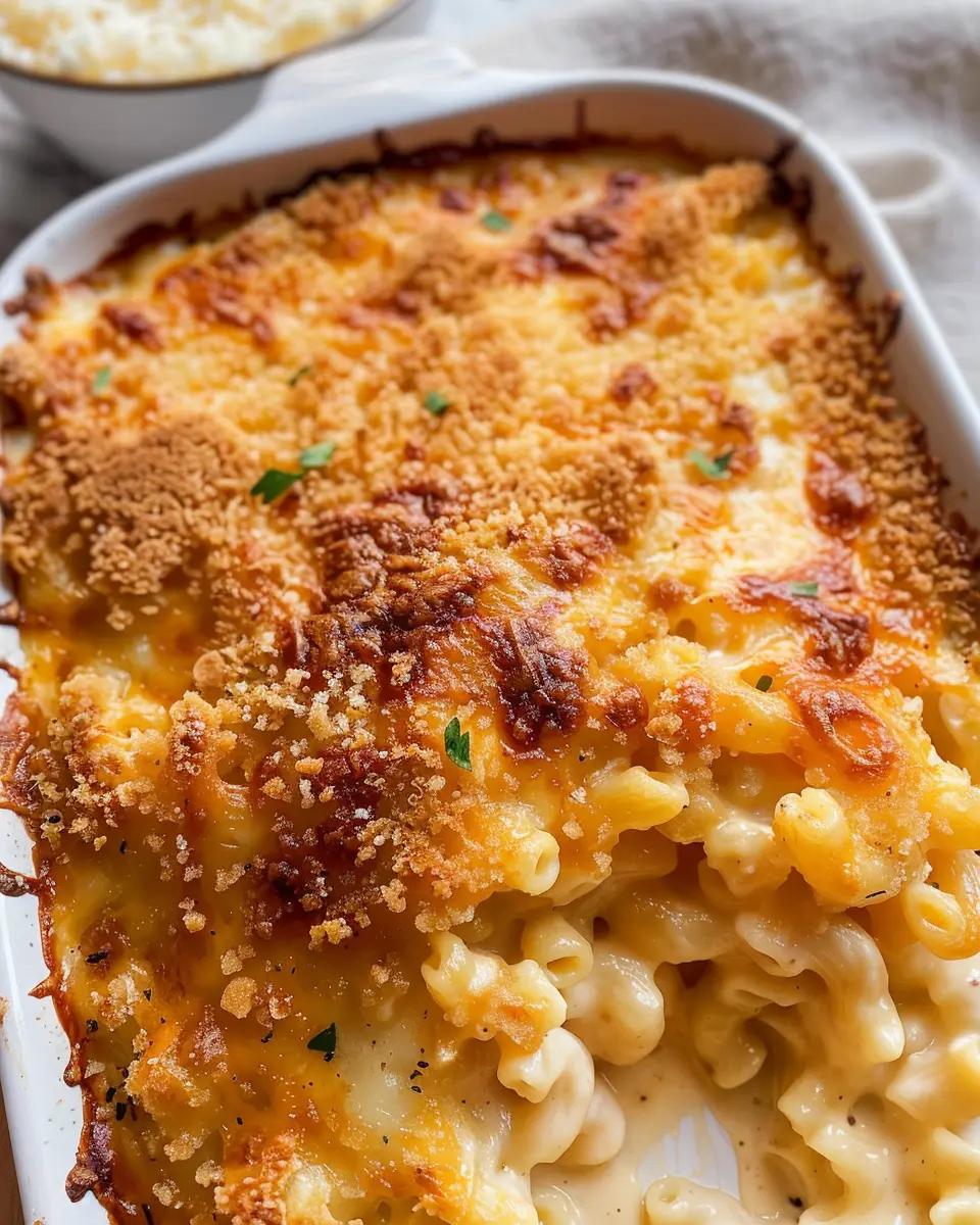 Southern Baked Mac and Cheese with Turkey Bacon and Chicken Ham